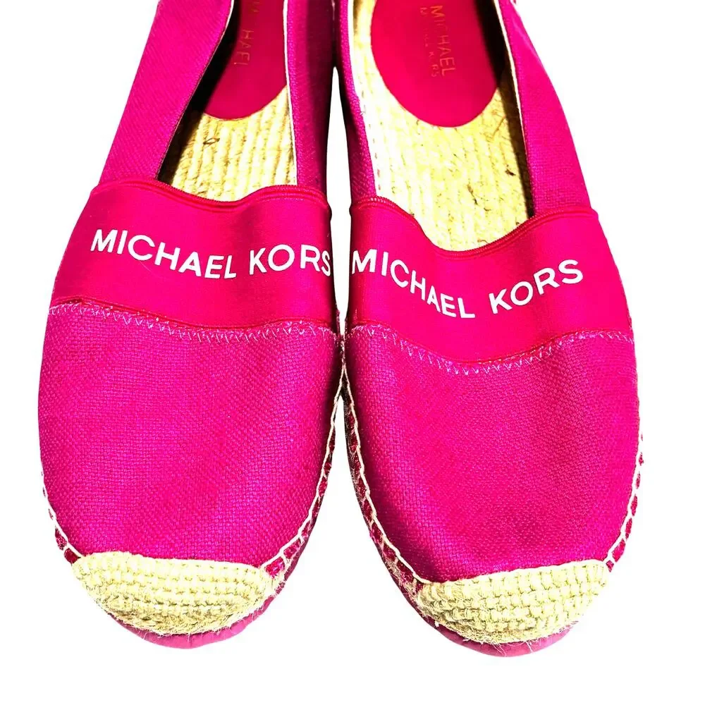 Michael Kors pink canvas espadrilles casual shoes flats US size 9M spell outs